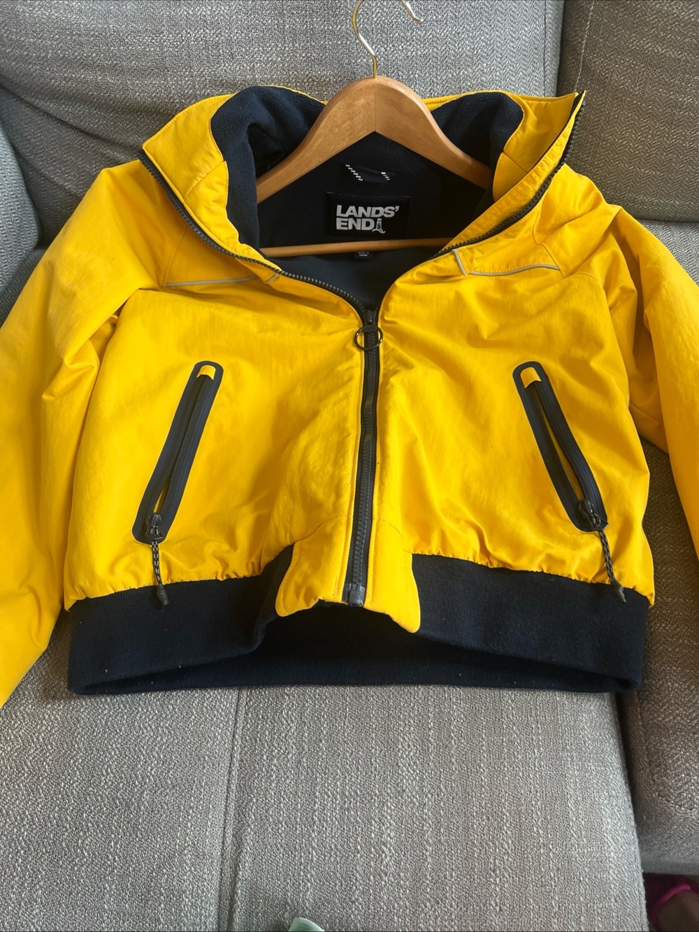 Vintage Women’s Lands End Yellow Full Zip Jacket Lined Outdoors Small